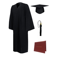 CAP, GOWN, TASSEL SET WITH DIPLOMA COVER (YOU WILL RECEIVE THE DIPLOMA COVER AT GRADUATION)- Add height & shirt size in comments