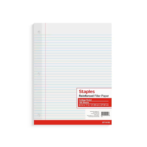 FILLER PAPER REINFORCED STAPLES COLLEGE RULED 100 CT