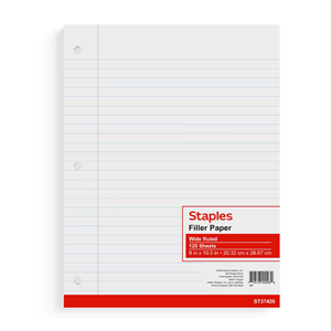 FILLER PAPER STAPLES WIDE RULED 120 CT