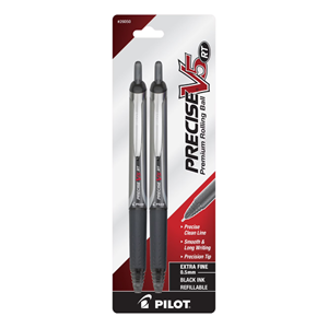 PENS PILOT PRECISE V5 RETRACTABLE ROLLING BALL EXTRA FINE BLACK 2 PK